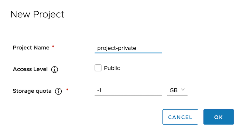 Create a private project in Harbor