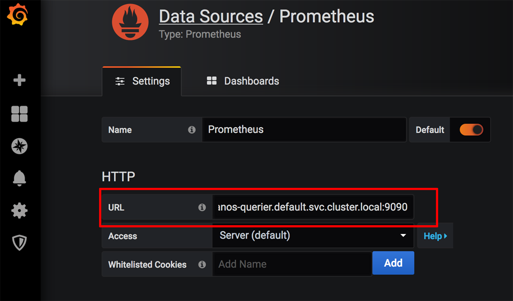 Grafana data source configuration