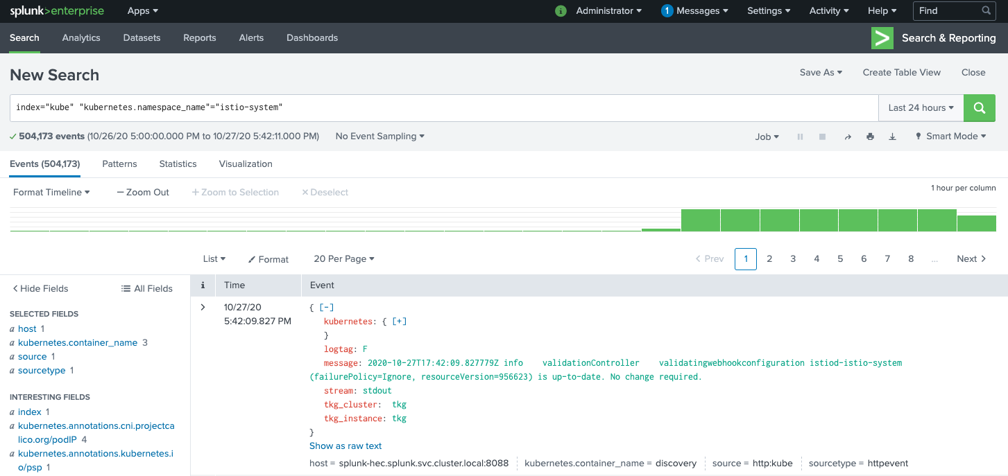 splunk: logs for istiod